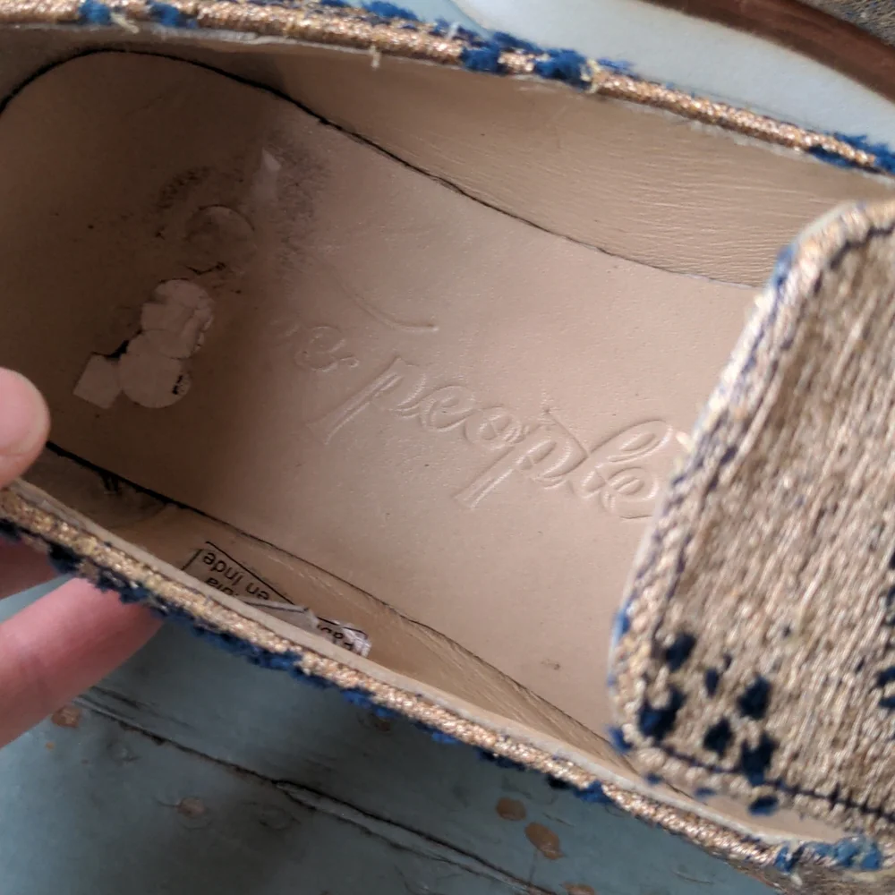 Free People Metallic Gold Loafers with Navy Detailing - Picture 3 of 8